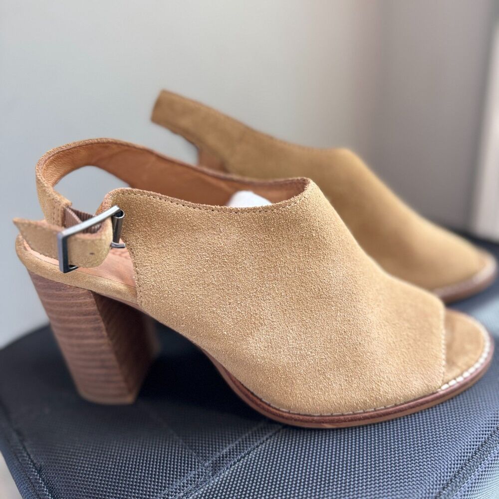 Madewell Cary Tan Suede Slingback Heels Open Toe Block Sandals Size 8 - Picture 2 of 8